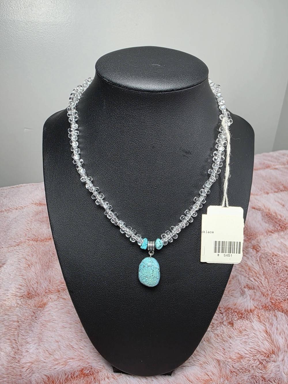 Clear Fashion Beaded Necklace with Turquoise Pendant